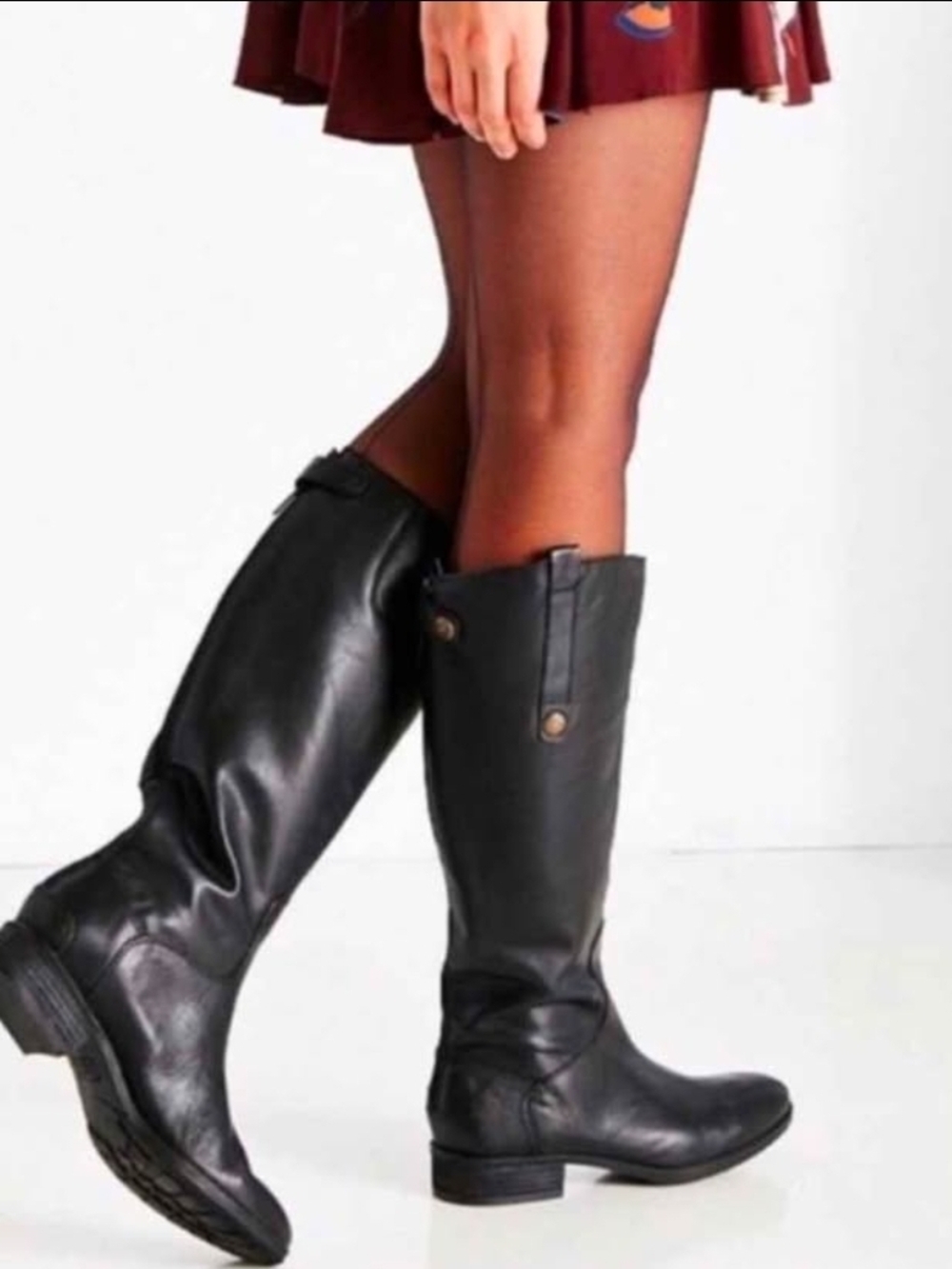 Black Leather Wide Calf Knee-High Riding Boots - Women's